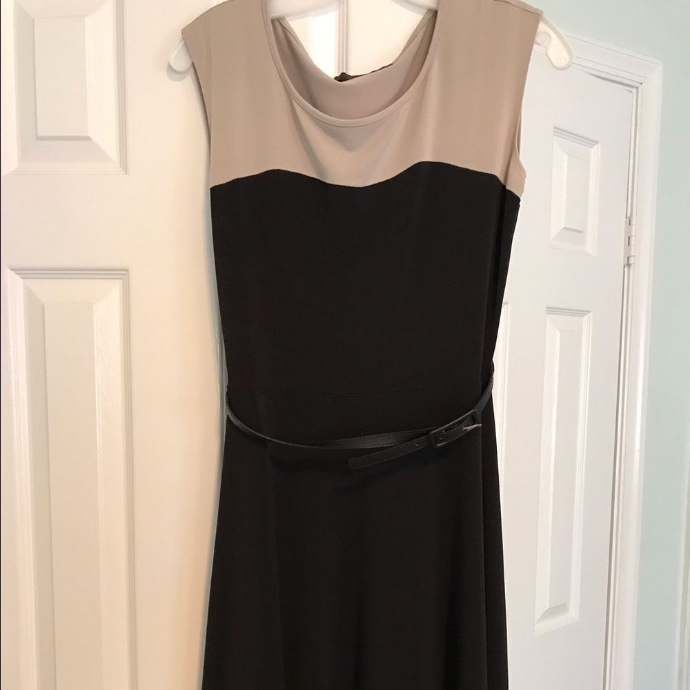 Two Tone Cap Sleeve, A-line Dress With Belt